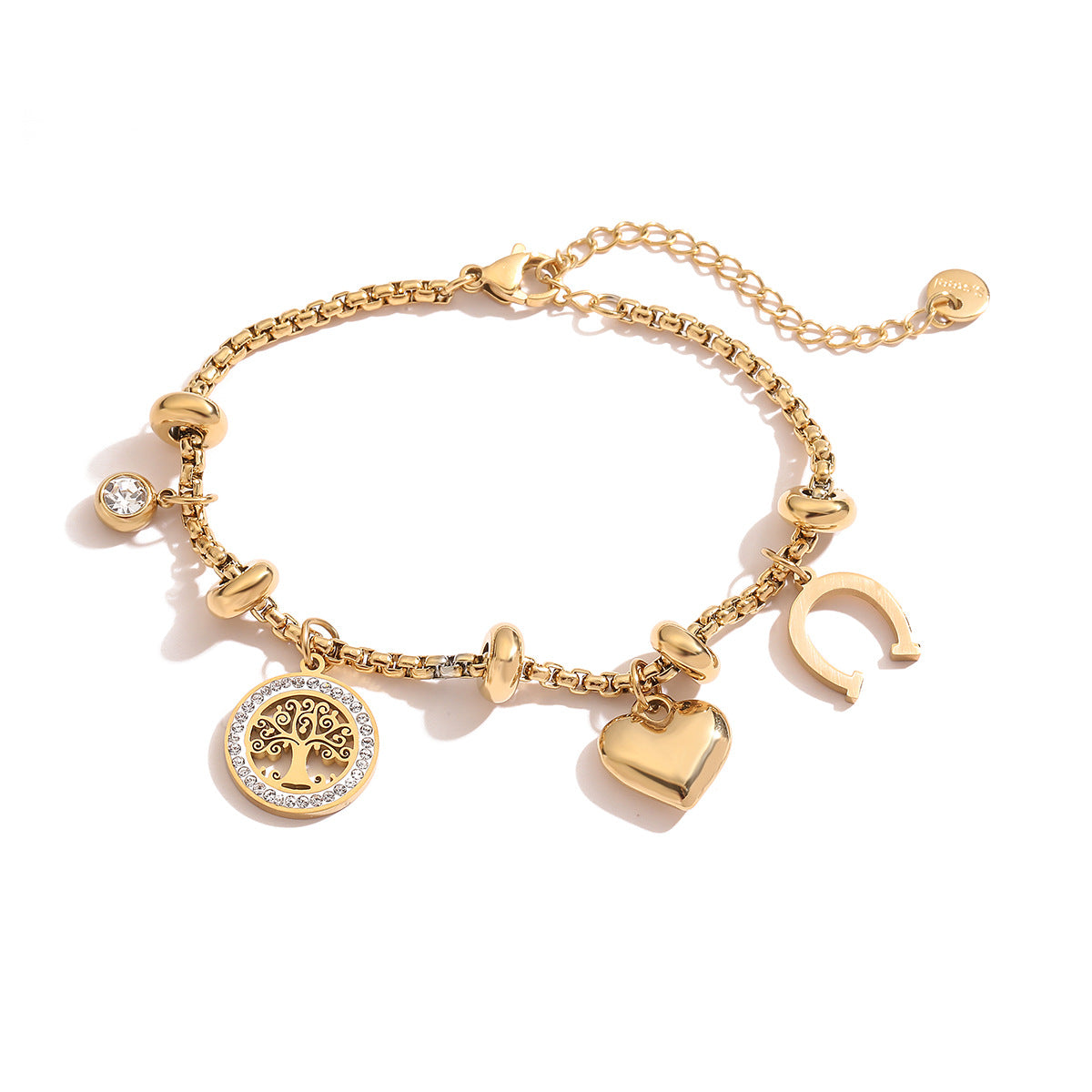Bracciale con ciondolo a forma di albero della vita geometrico minimalista da donna in acciaio inossidabile placcato oro 18 carati e intarsio in zirconi