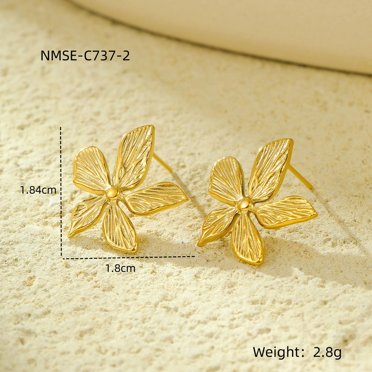 Orecchini da donna minimalisti tridimensionali a forma di fiore in acciaio inossidabile con placcatura in oro 18 carati, anallergici e resistenti allo sbiadimento