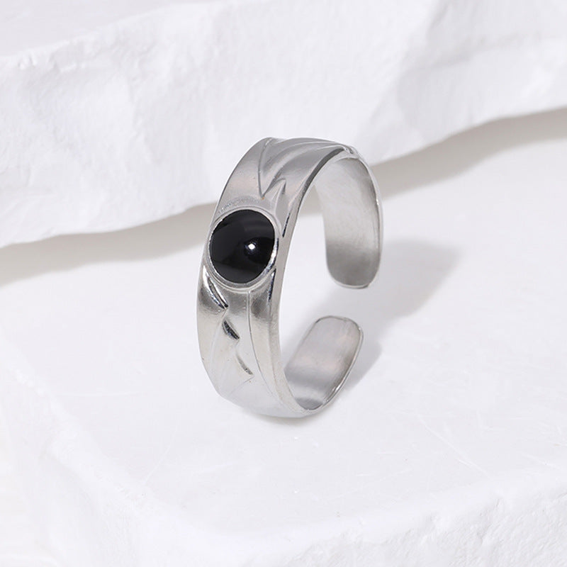 Minimalist Geometric Titanium Steel Ring with Enamel Finish and Gold Plating for Unisex Wear