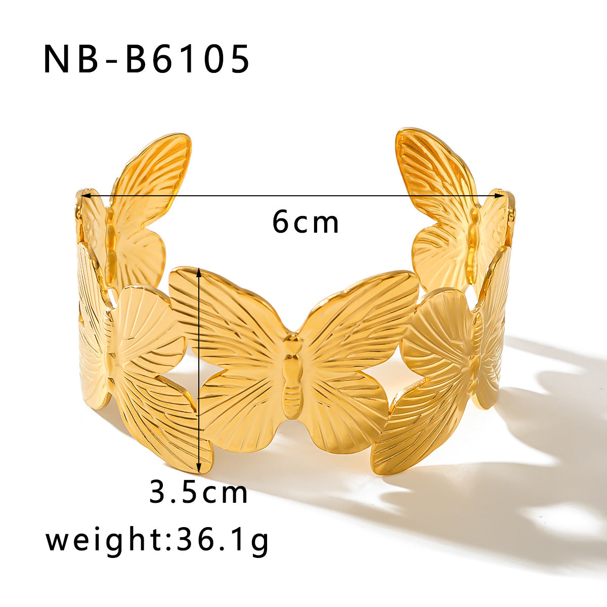 Fashionable 18K Gold Plated Stainless Steel Leaf Butterfly Floral Open Cuff Bracelet for Women