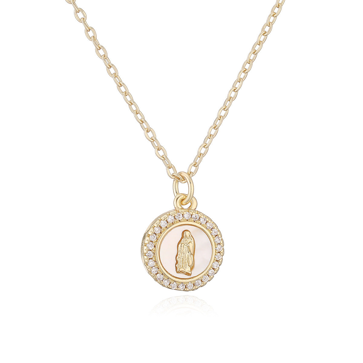 Minimalist 18K Gold Plated Brass Round Cross Pendant Necklace with Cubic Zirconia for Women