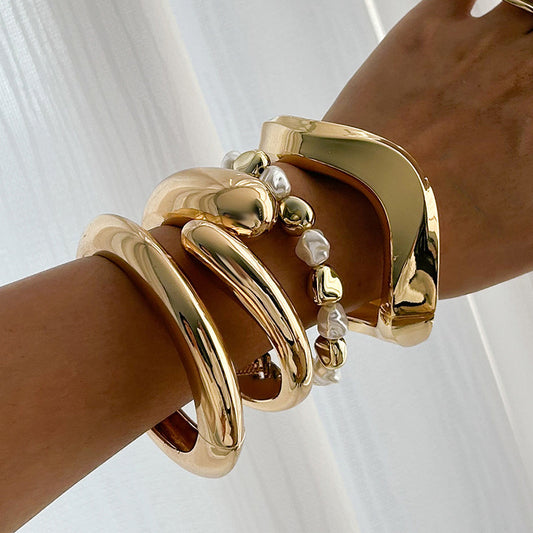 Hip-hop Oval Irregular Wave Plated Zinc Alloy Bracelet