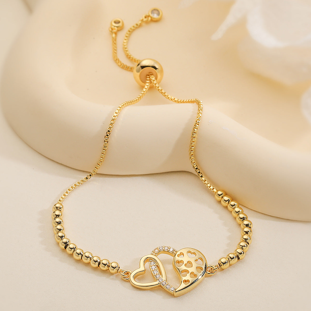 Minimalist Heart-Shaped Copper Bracelet with 18K Gold Plating and Zircon Accents for Women