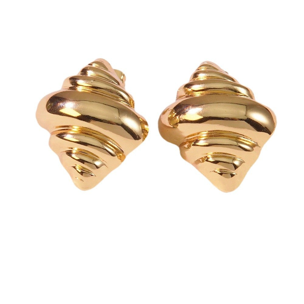 Geometric Hammered Plated Titanium Steel Croissant Ice Cream Stud Earrings for Women