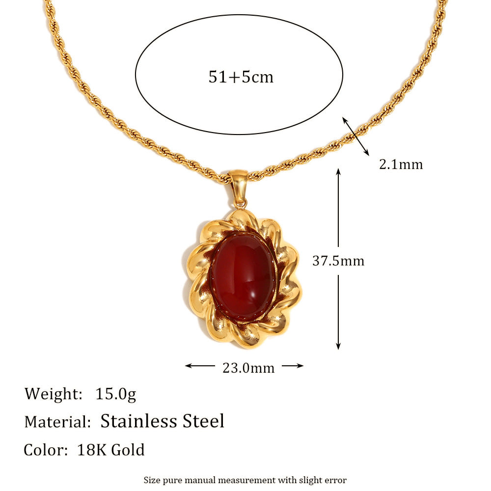 Elegante collana a pendente geometrico d'ispirazione vintage in acciaio inossidabile con placcatura in oro 18 carati e intarsio in agata rossa da donna