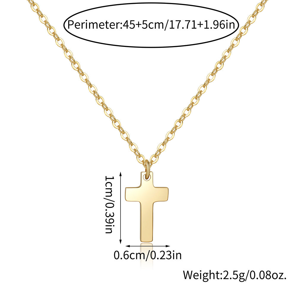 Collana pendente a croce minimalista da donna in ottone placcato oro vero e intarsio di strass su catena O-ring
