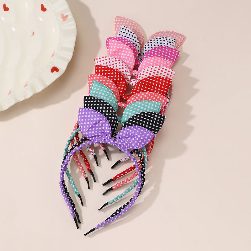 Graziosa fascia per capelli con fiocco e motivo a pois per bambini, con orecchie di Minnie Mouse, accessorio per capelli fatto a mano in tessuto