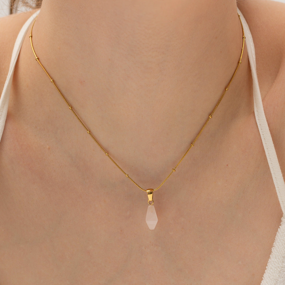 Minimalist Geometric Round Plated Titanium Steel Pendant Charm Bar Necklace for Women