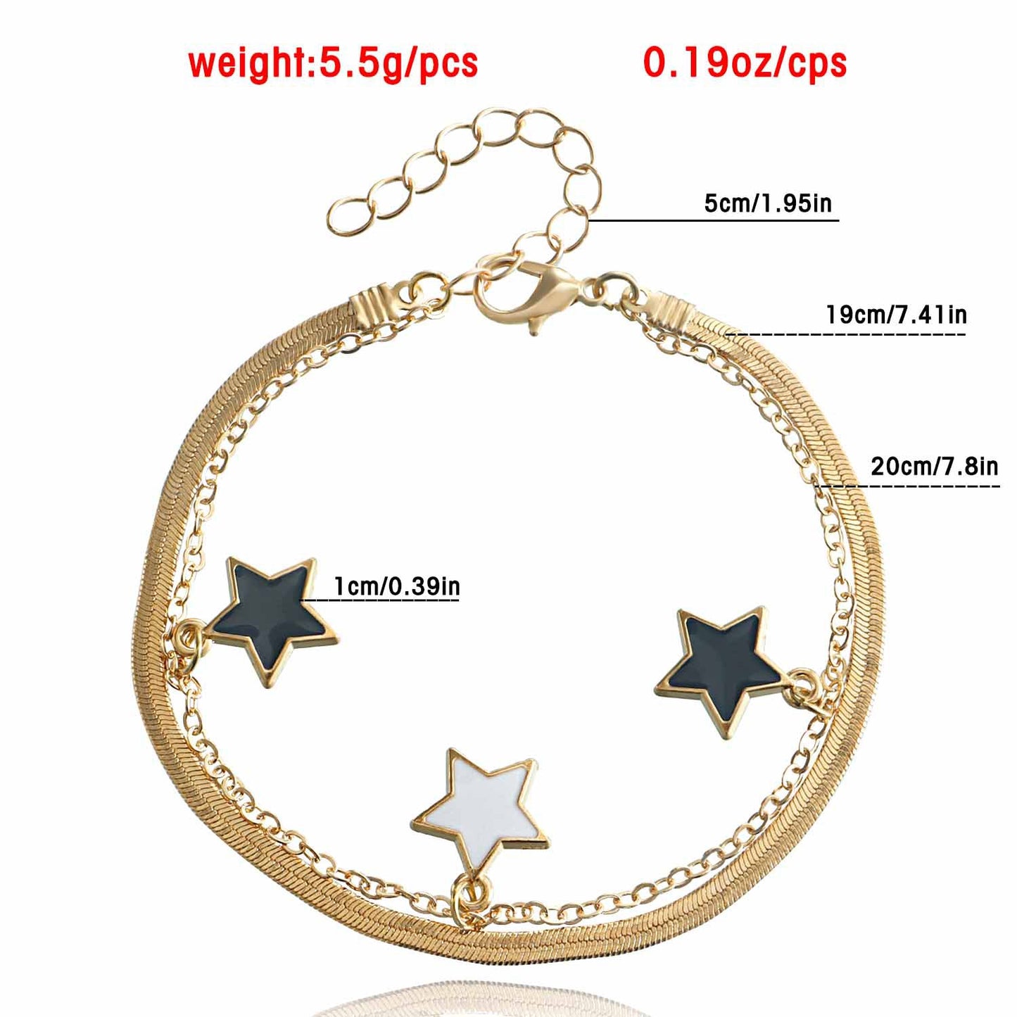 Minimalist Geometric Black and White Five-Point Star Pendant Necklace Set with Double Snake Chain for Women