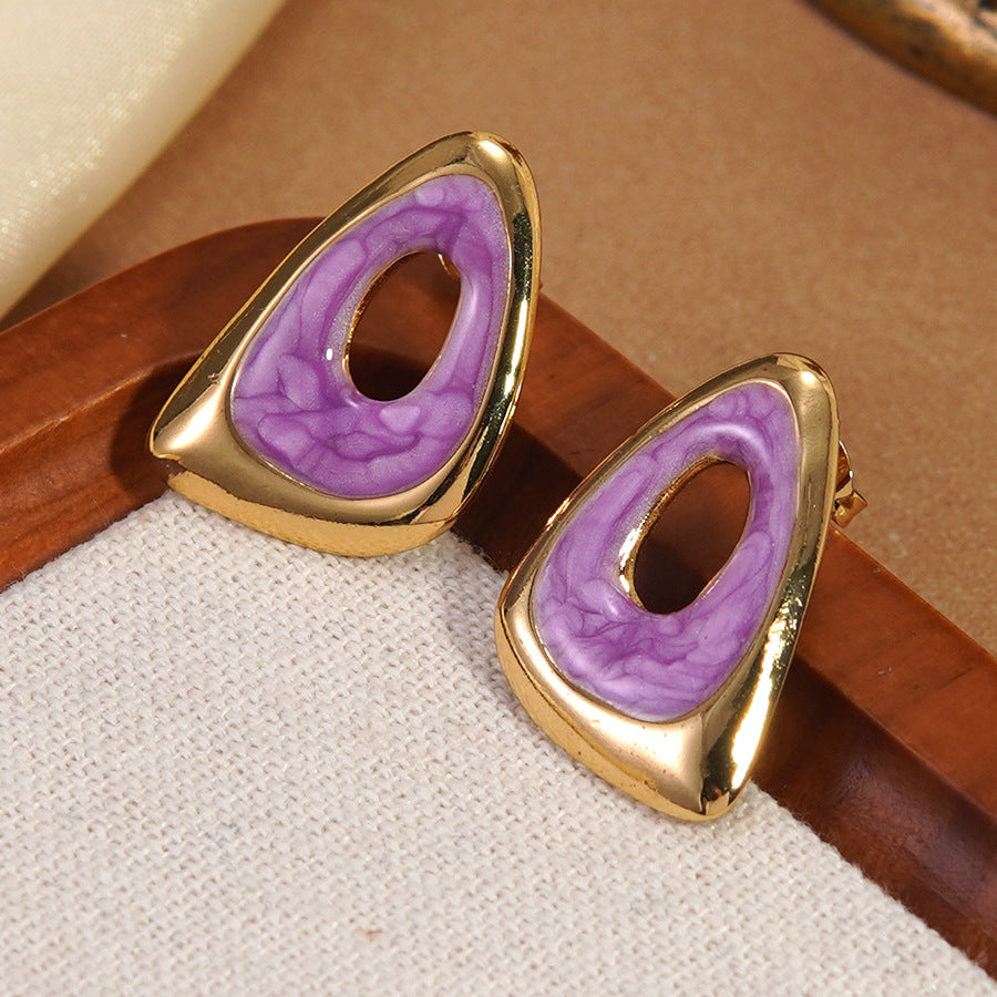 Luxury Casual Irregular Triangle Drip Oil Stainless Steel Earrings for Women