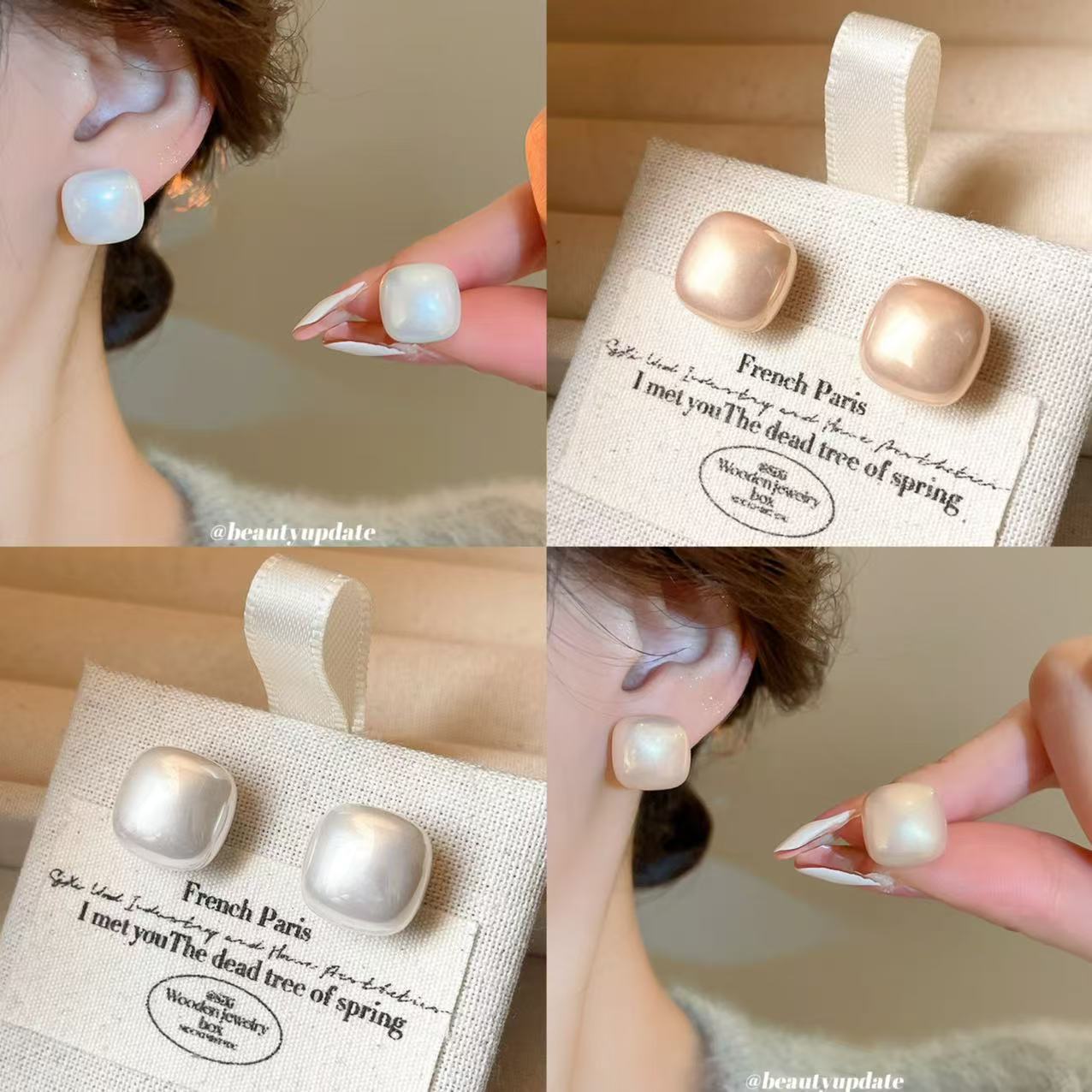 Orecchini a perno con perle quadrate geometriche e perni in argento placcato oro da donna