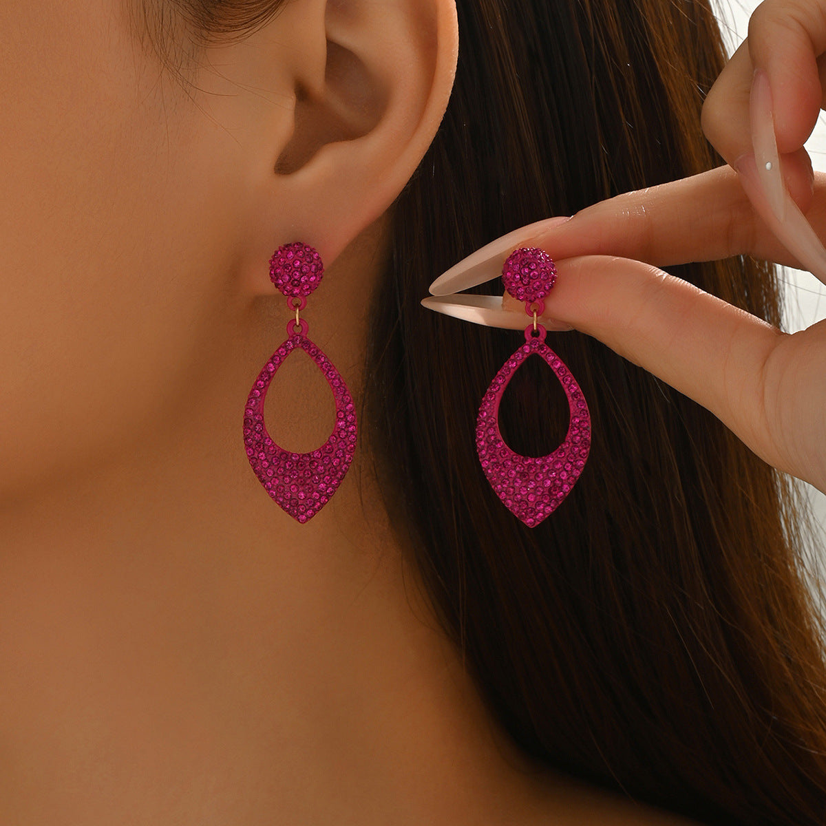 Minimalist Geometric U-Shaped Alloy Hoop Earrings with Full Rhinestone Inlay for Women