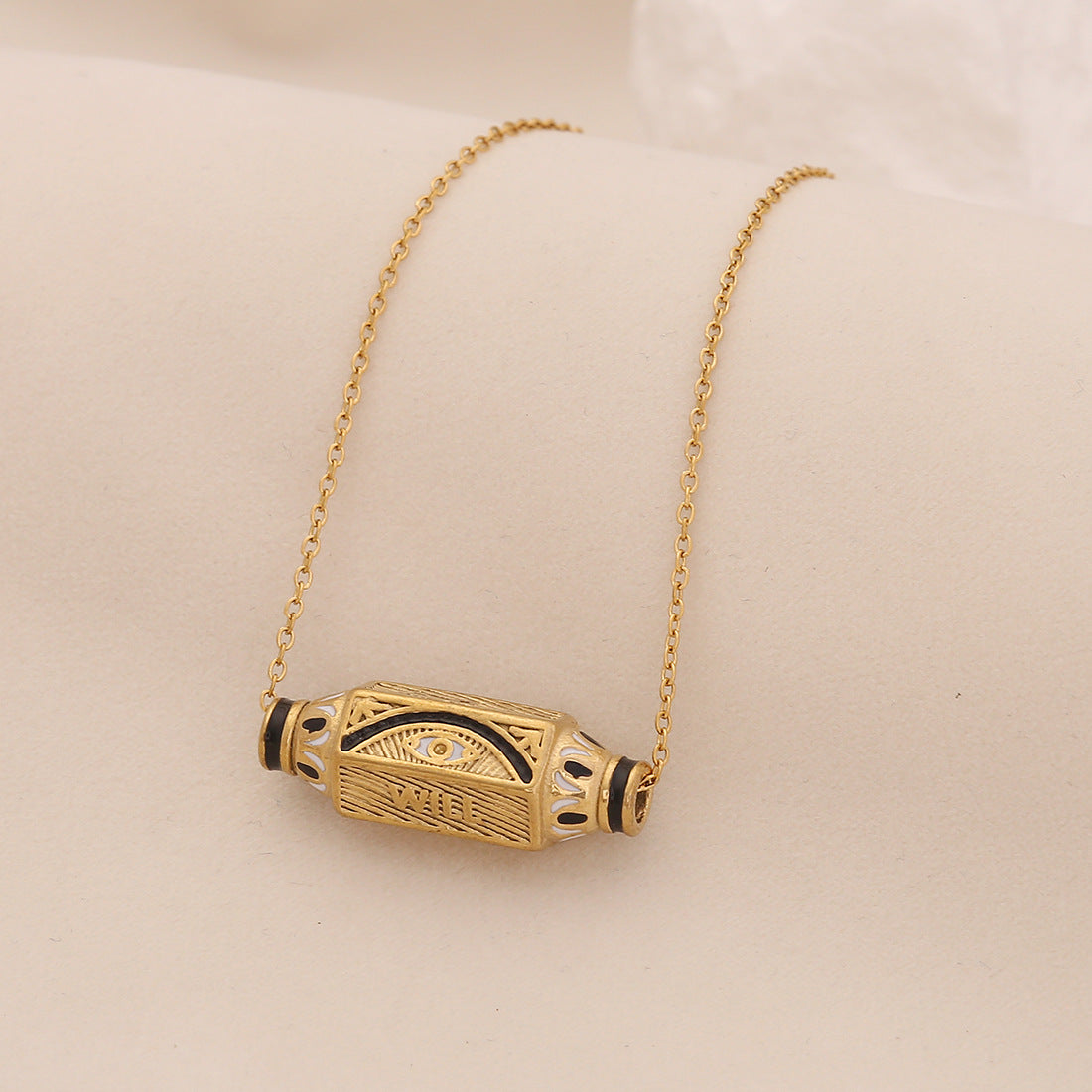 Collana con ciondolo esagonale geometrico a forma di occhio di Fatima in acciaio inossidabile da donna