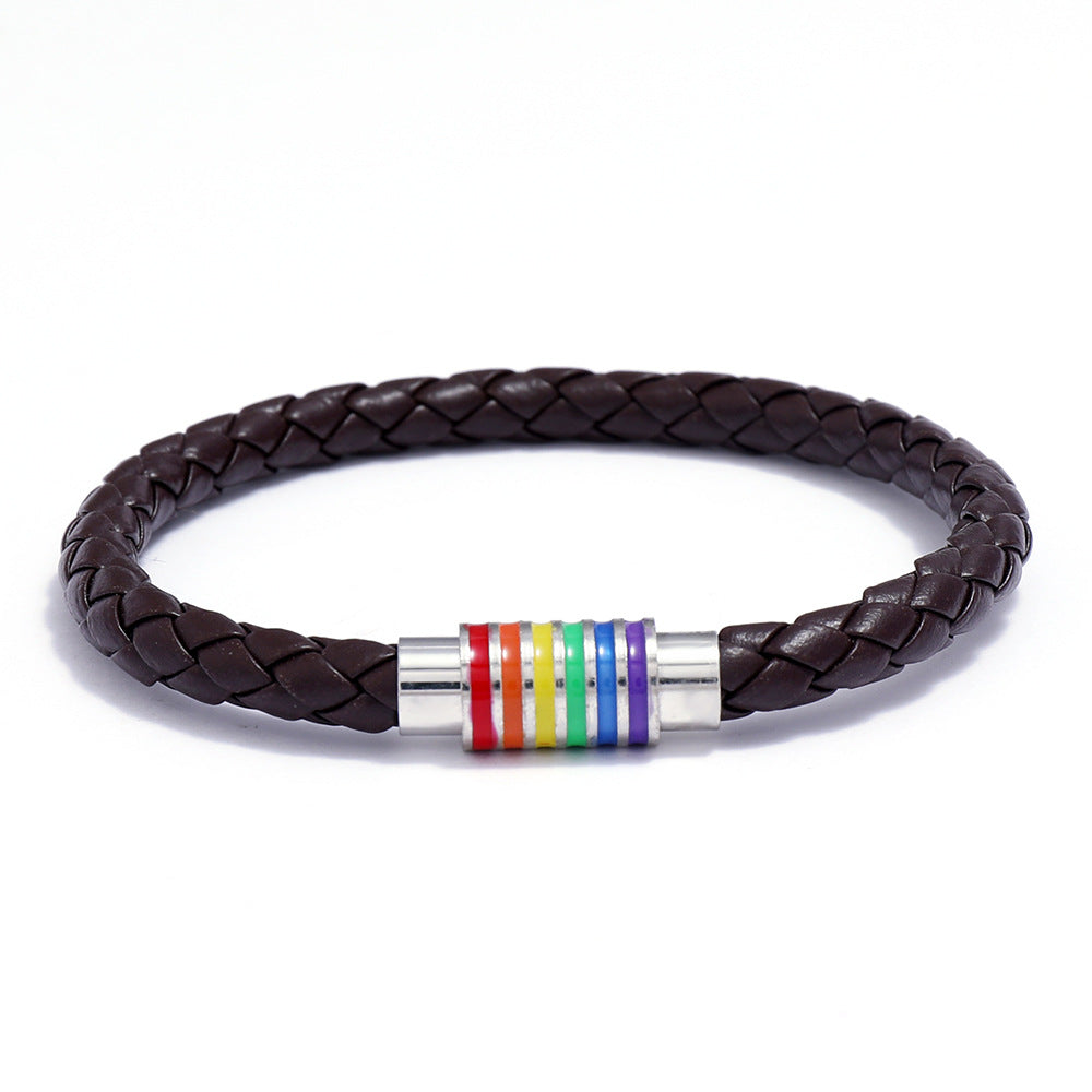 Vintage Minimalist Geometric Plated Leather Bracelet with Magnetic Clasp Unisex