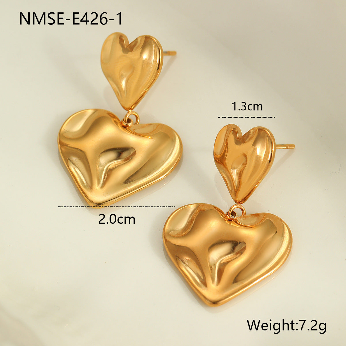 Fashionable Textured Double Heart Stainless Steel Earrings for Women with Electroplated Finish
