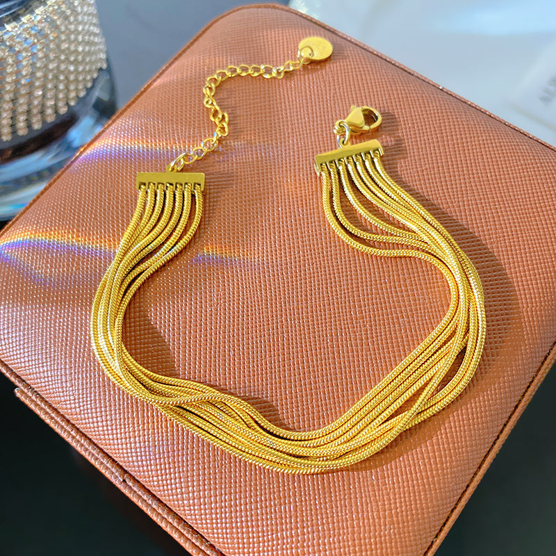 Luxury Elegant Geometric Titanium Steel PVD Gold Plated Snake Chain Bracelet for Women