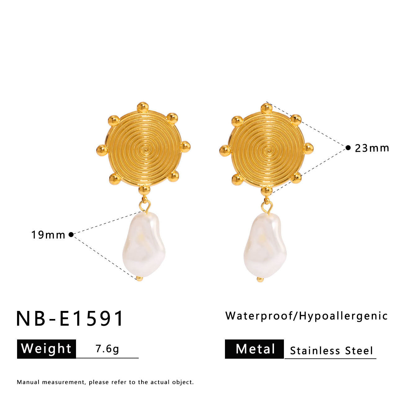 Orecchini a perno pendenti geometrici da donna in acciaio inossidabile con placcatura in oro 18 carati e finitura galvanica sottovuoto