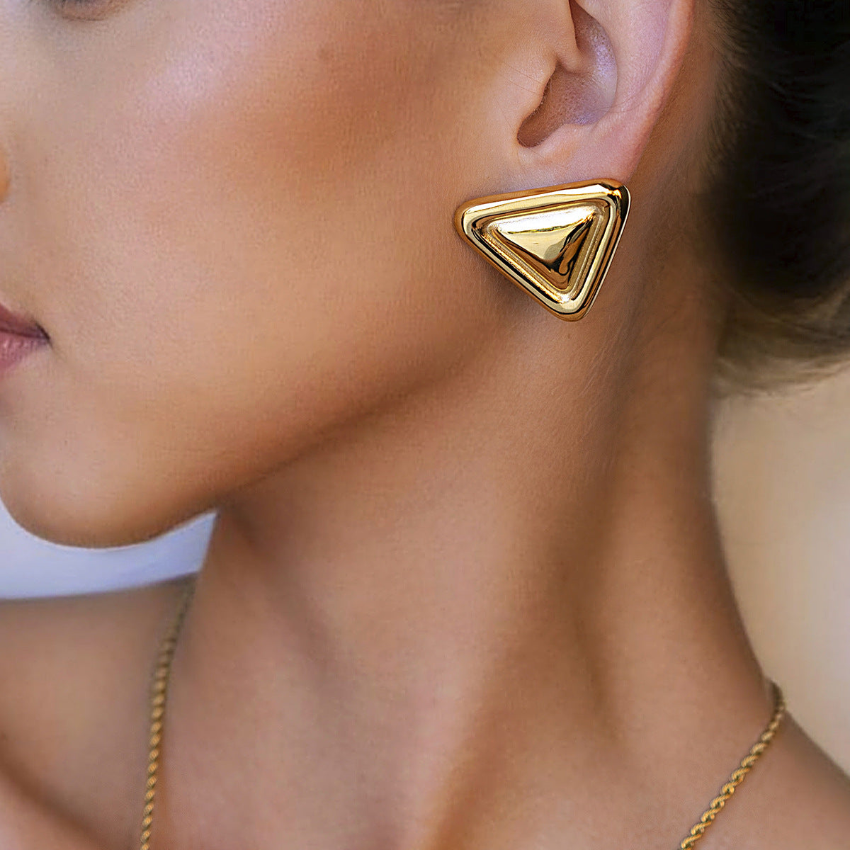 Gold Plated Stainless Steel Triangle Geometric Pendant Necklace for Women