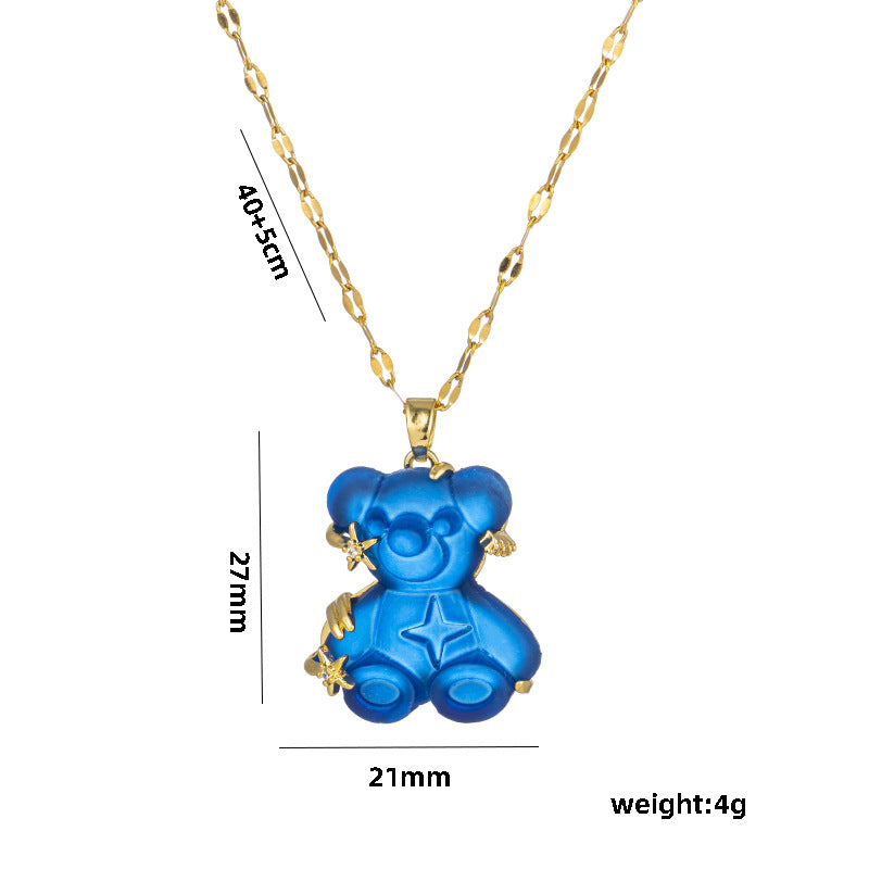 Collana minimalista da donna con orso e stella, in acciaio al titanio con placcatura in oro su catena ondulata