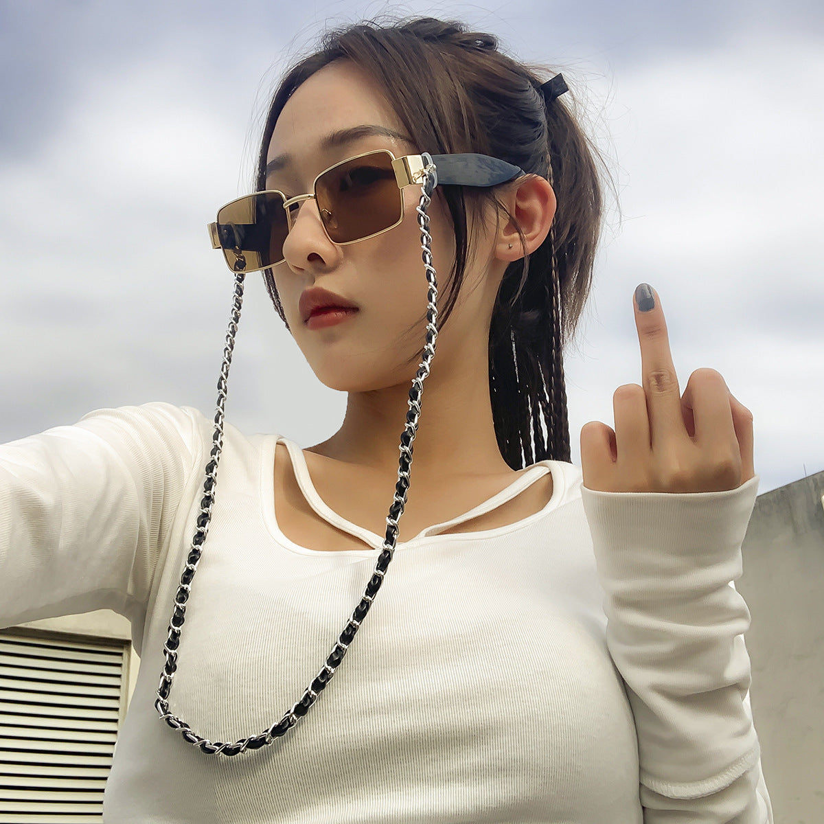 Geometric Leather Cable Chain Eyeglasses Strap