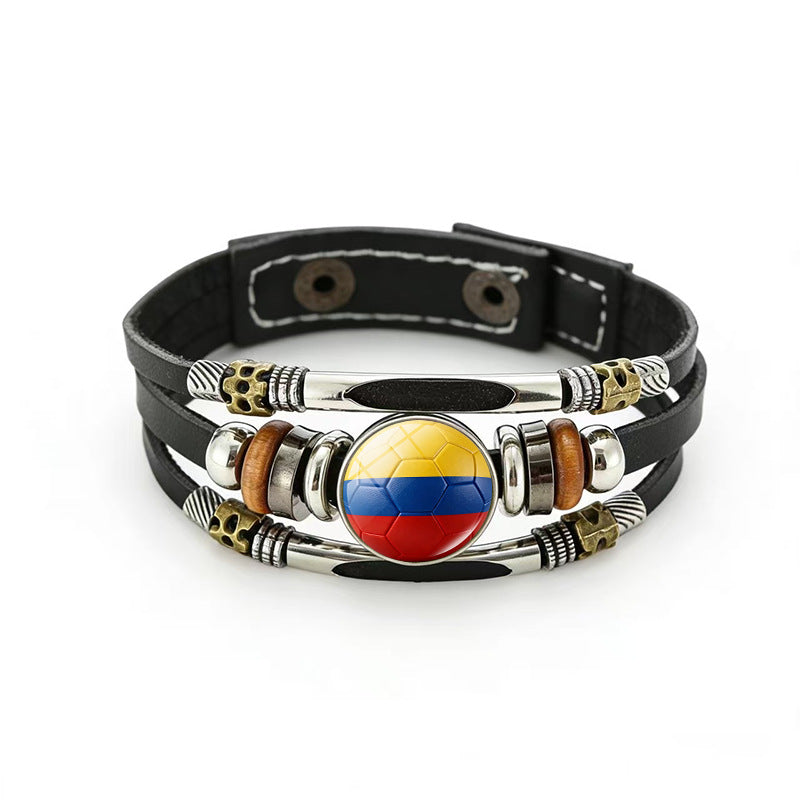 Bracciale unisex vintage in pelle placcata con forme geometriche, multistrato, intrecciato