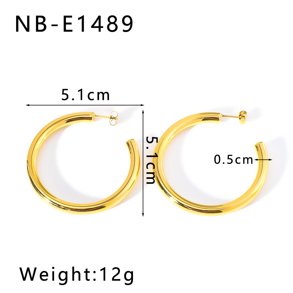 Vintage-Style Geometric Stainless Steel 18K Gold Plated C-Shaped Hoop Earrings for Women