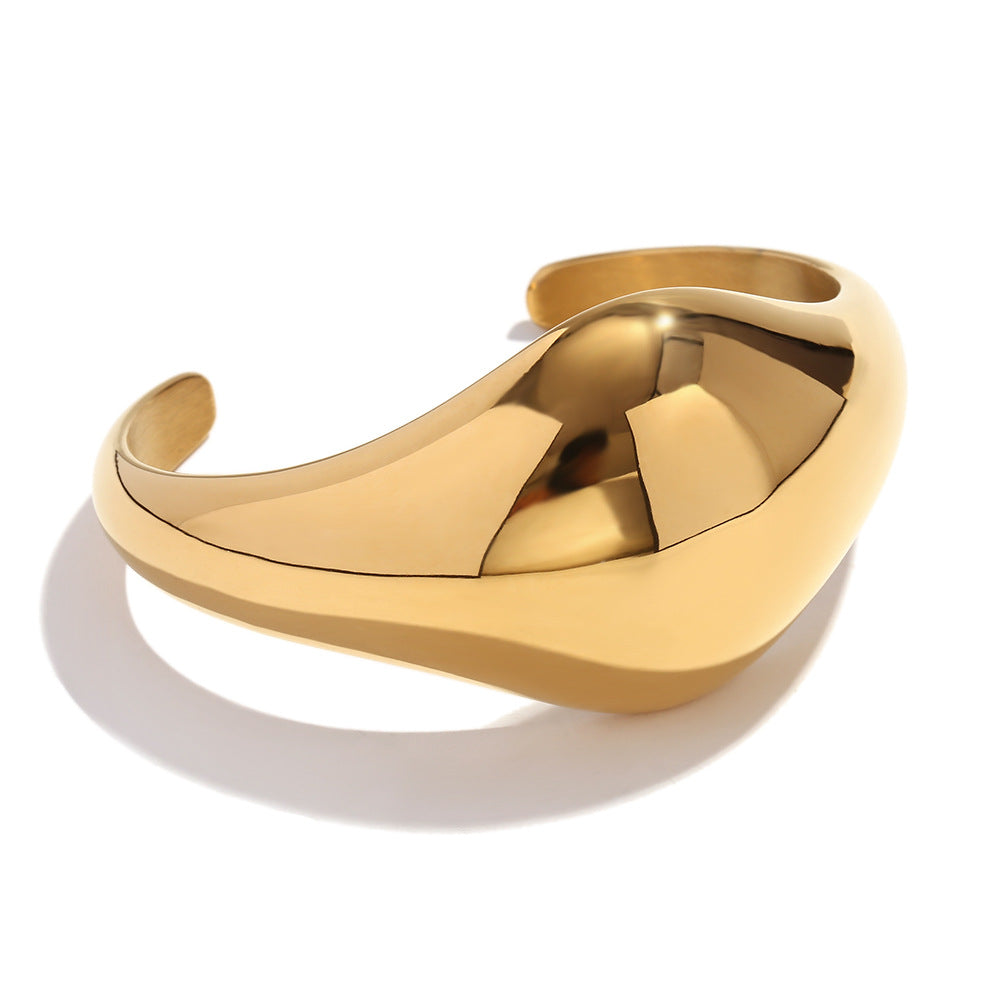 Minimalist Geometric Stainless Steel Plated 18K Gold Glossy Curved Bracelet for Women