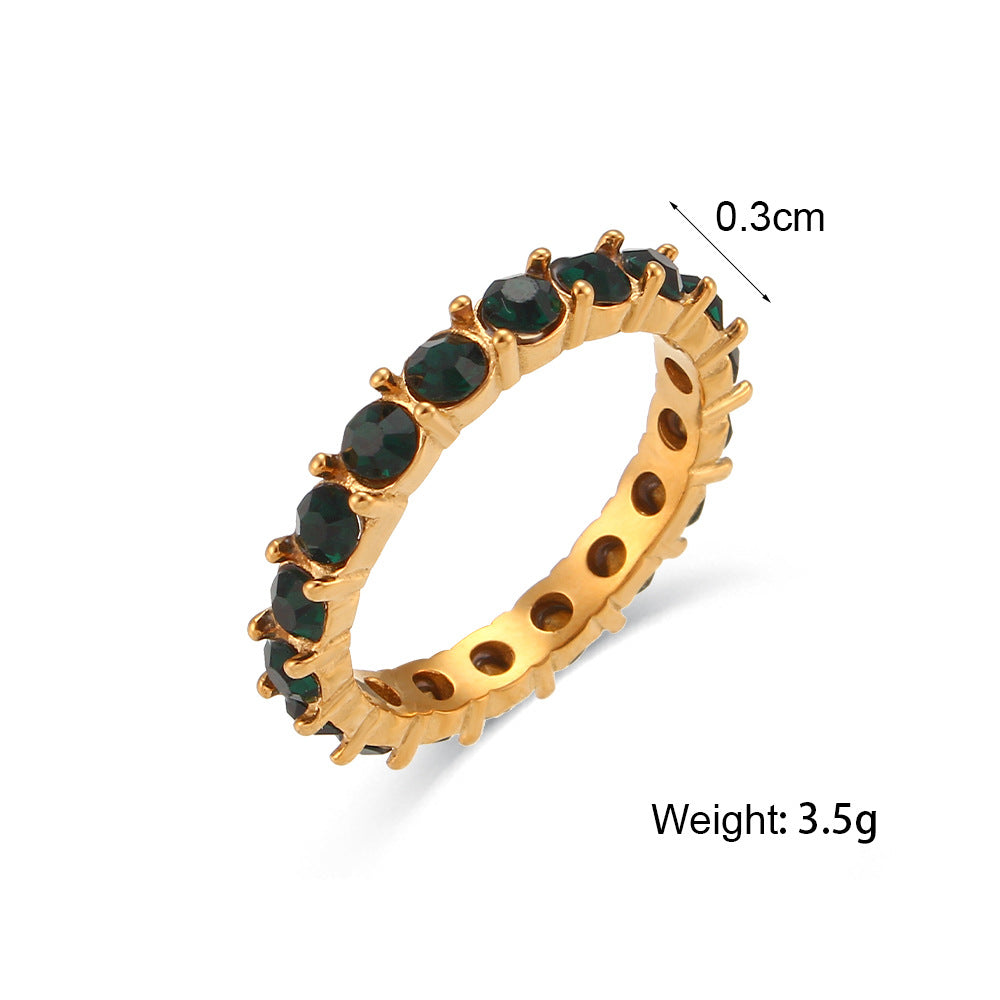 Minimalist Geometric Stainless Steel Ring for Women with 18K Gold Plating and Micro-Paved Colored Zirconia