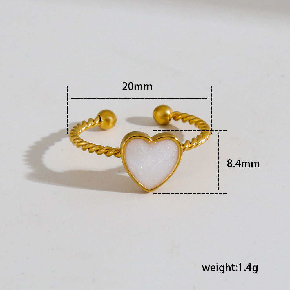Anello aperto da donna in acciaio inossidabile con placcatura in oro, design geometrico a forma di cuore e ottagramma, stile moda pendolare