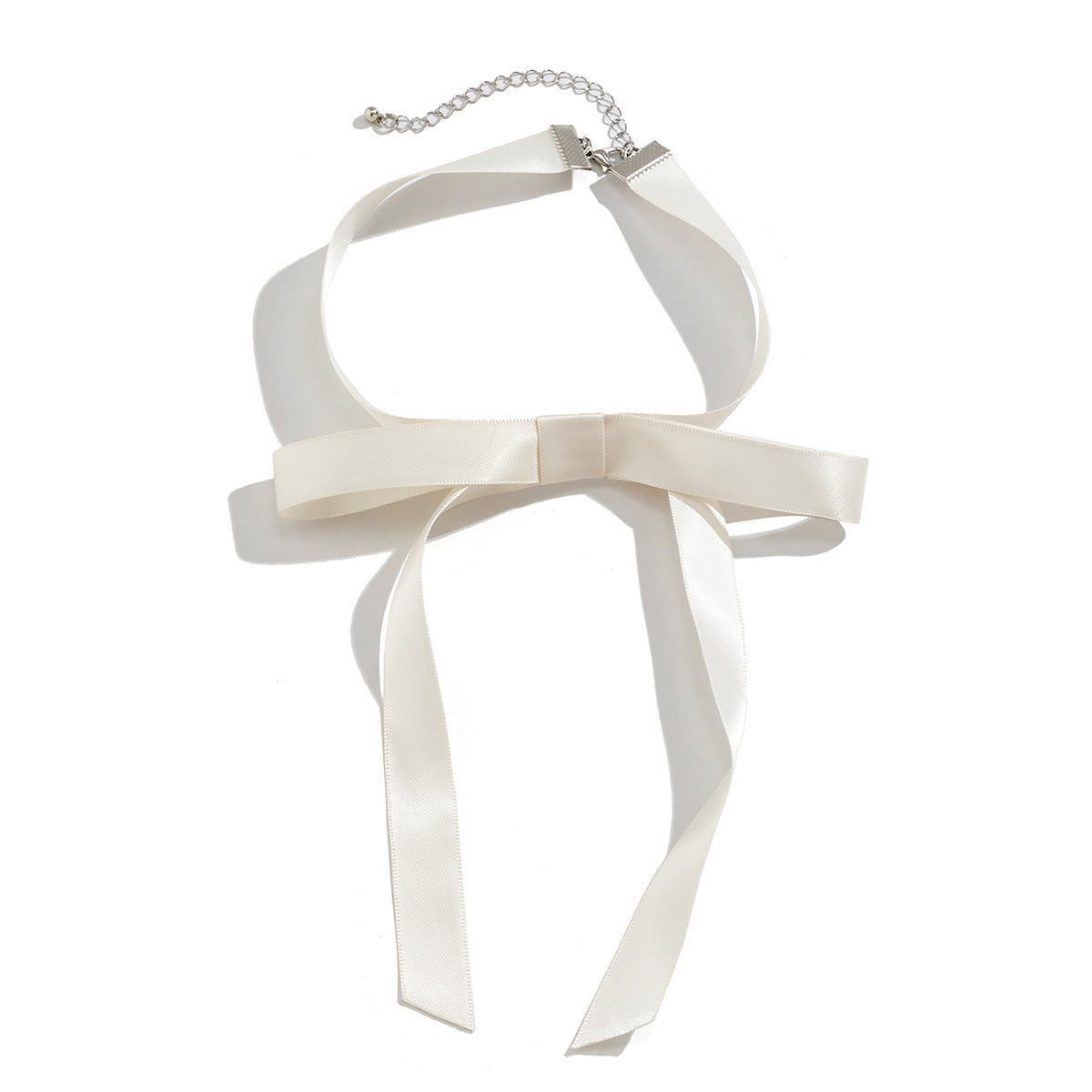 Sweet Minimalist Bow Fabric Tassel Choker Necklace for Women