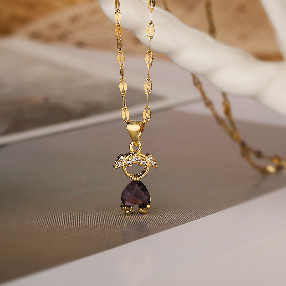 Minimalist Geometric Zirconia Pendant Necklace for Women in Copper Adjustable Clavicle Chain