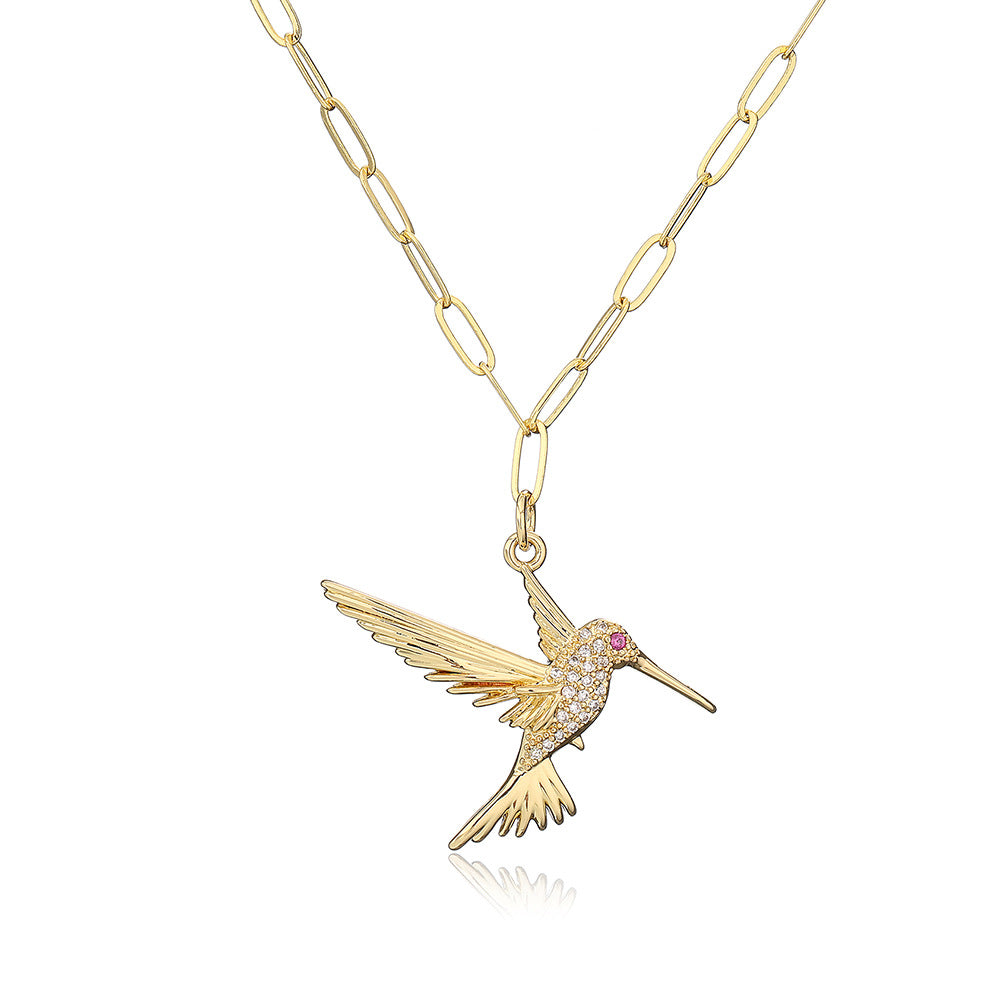 Geometric Bird Pendant Necklace for Women in Copper with 18K Gold Plating and Micro-Pavé Zirconia