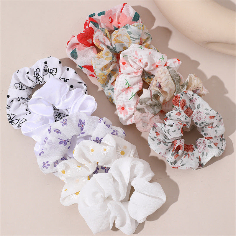 Juego de gomas elásticas con lazo floral bonito para niños, anillos para el pelo de tela suave con diseño minimalista