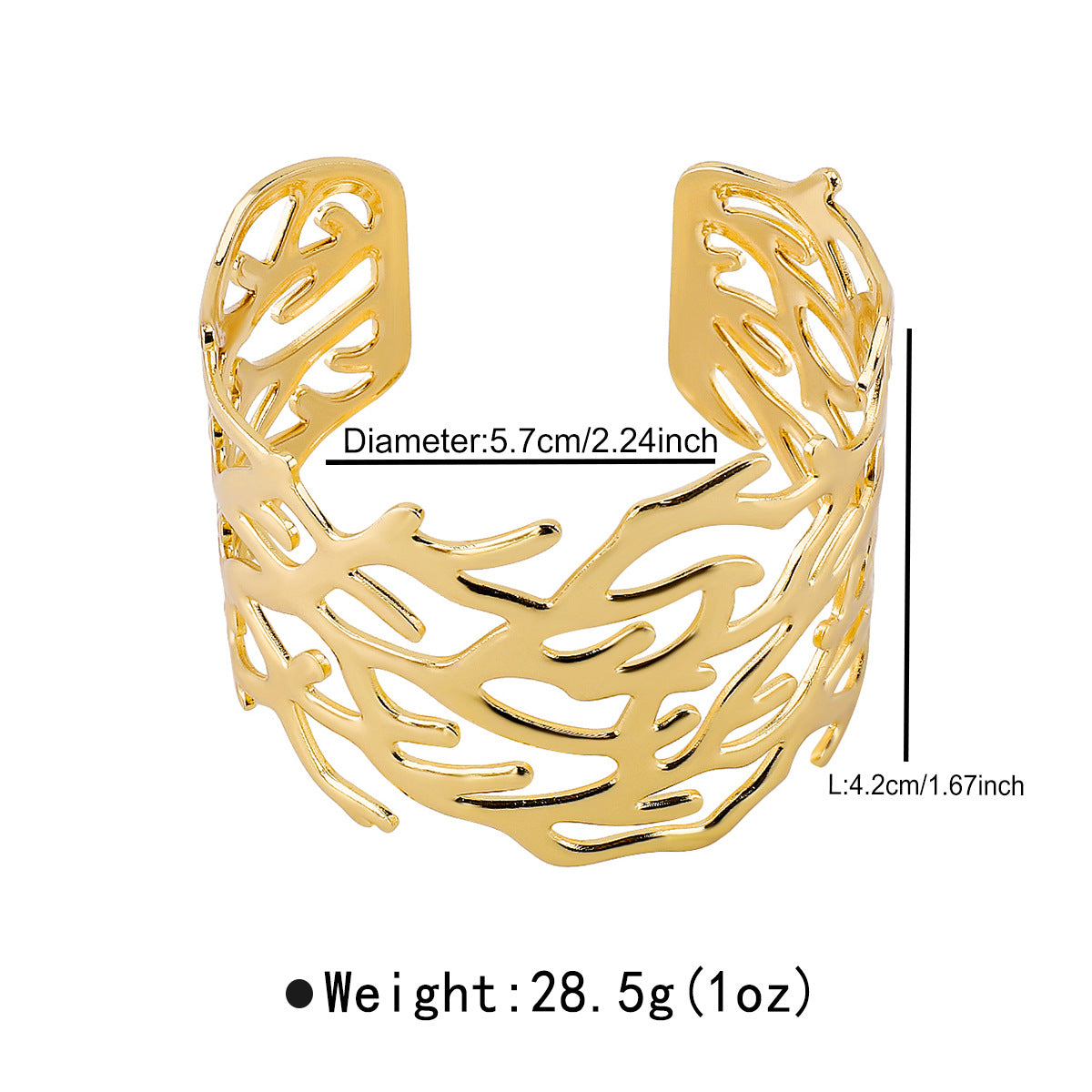 Bracciale a Polsino Vuoto Minimalista in Metallo con Design a Ramo Ferro Elettroplaccato Motivo Floreale e Foglie Accessorio di Moda