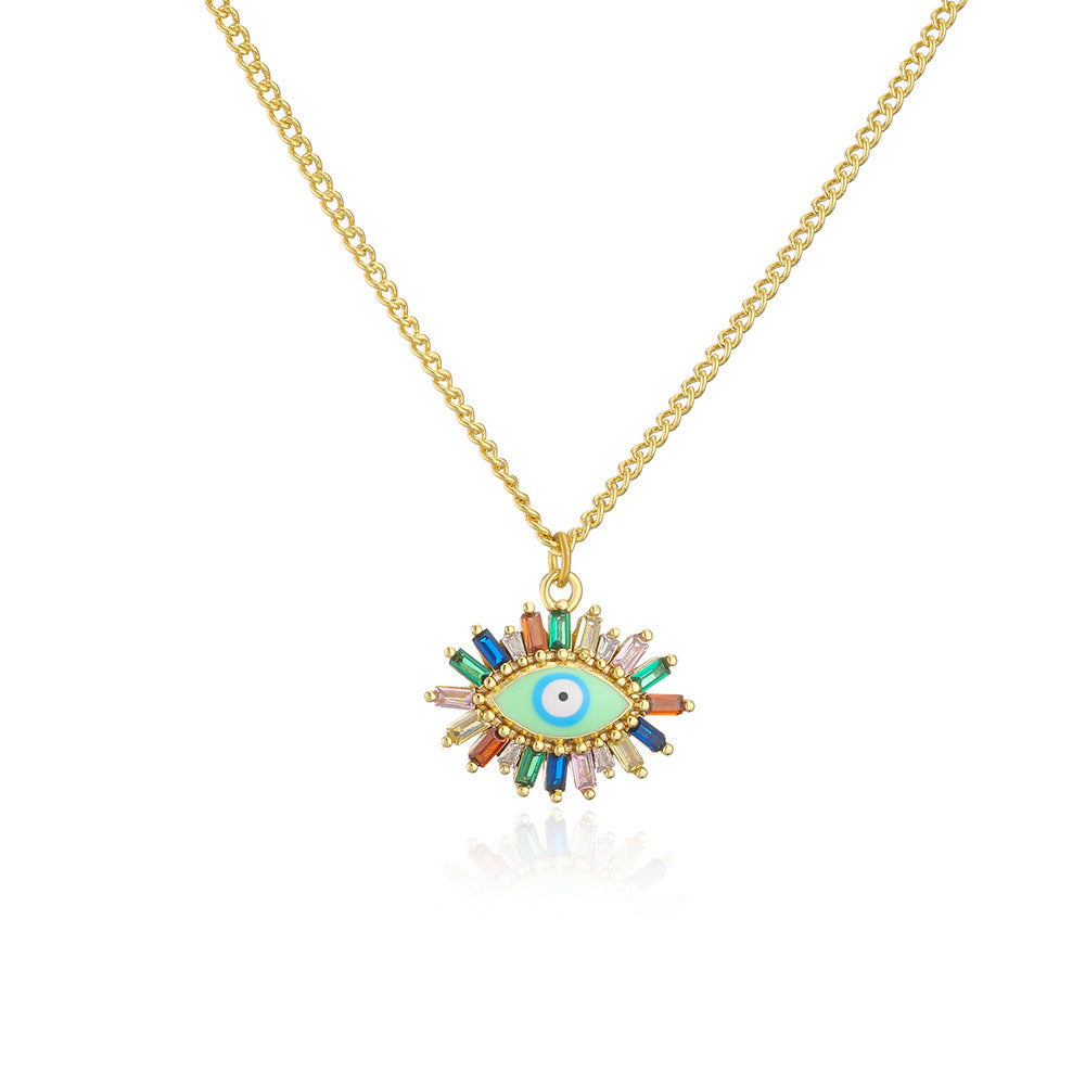 Collana con pendente a occhio di Allah geometrico minimalista da donna, base in rame placcata oro 18K e dettagli in smalto colorato