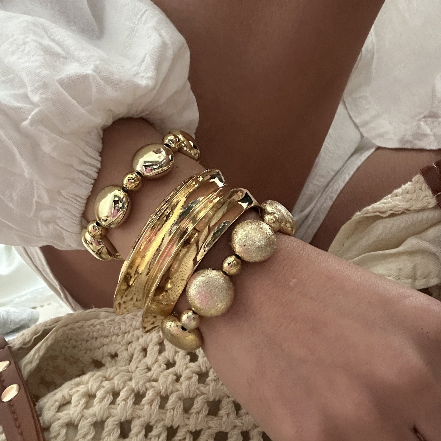 Bracciale a fascia aperta a doppio strato in lega placcata geometrico minimalista