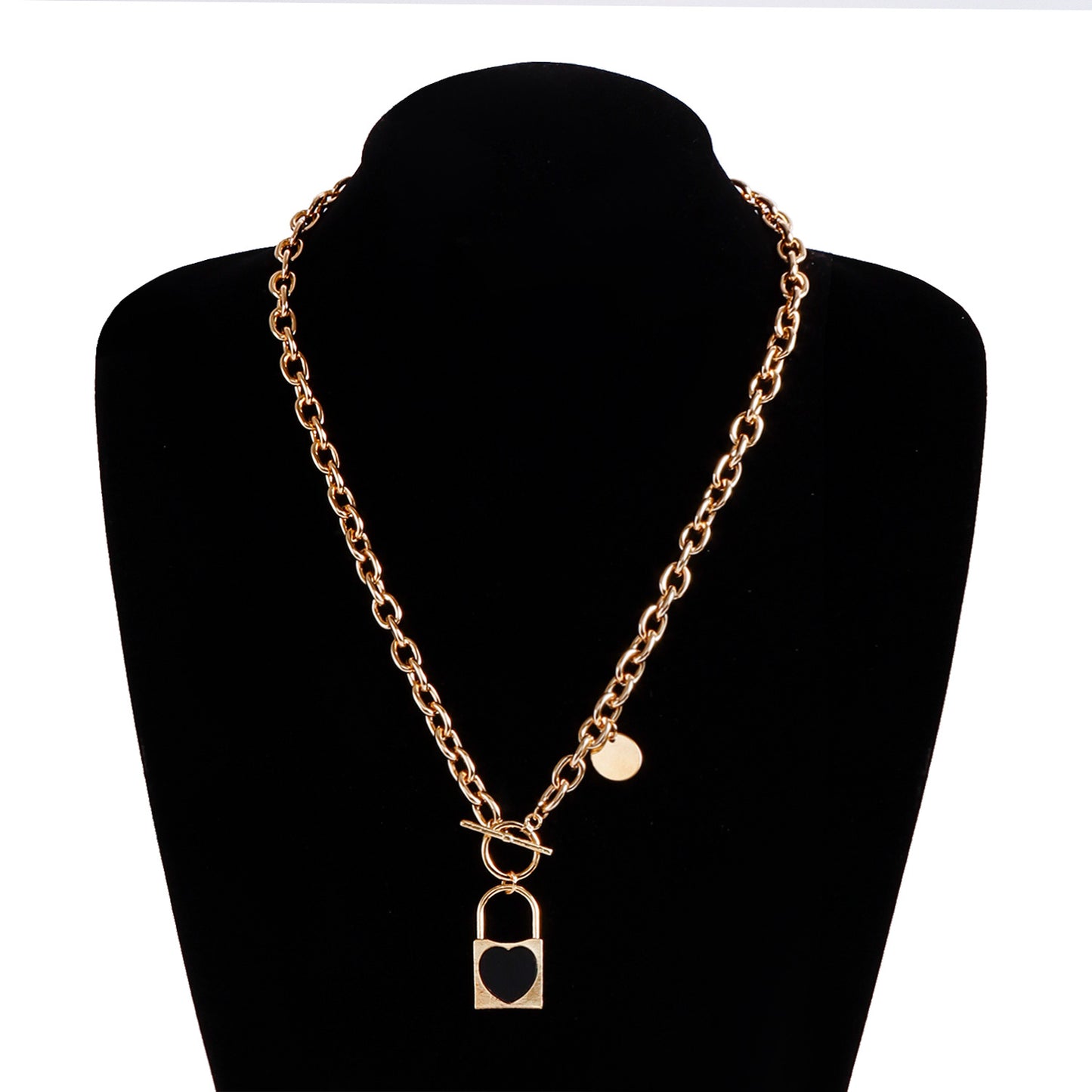 Minimalist Luxury Geometric Black Imitation Mother of Pearl Lock Pendant Aluminum Alloy Chain Necklace for Women