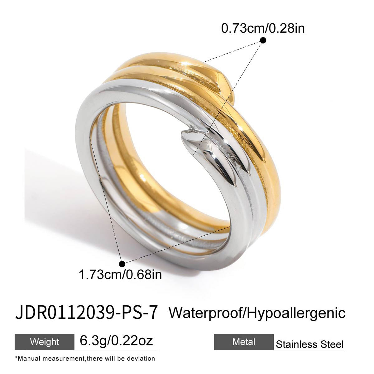 Anillo de Acero Inoxidable Geométrico Minimalista con Recubrimiento de Oro PVD al Vacío para Mujer