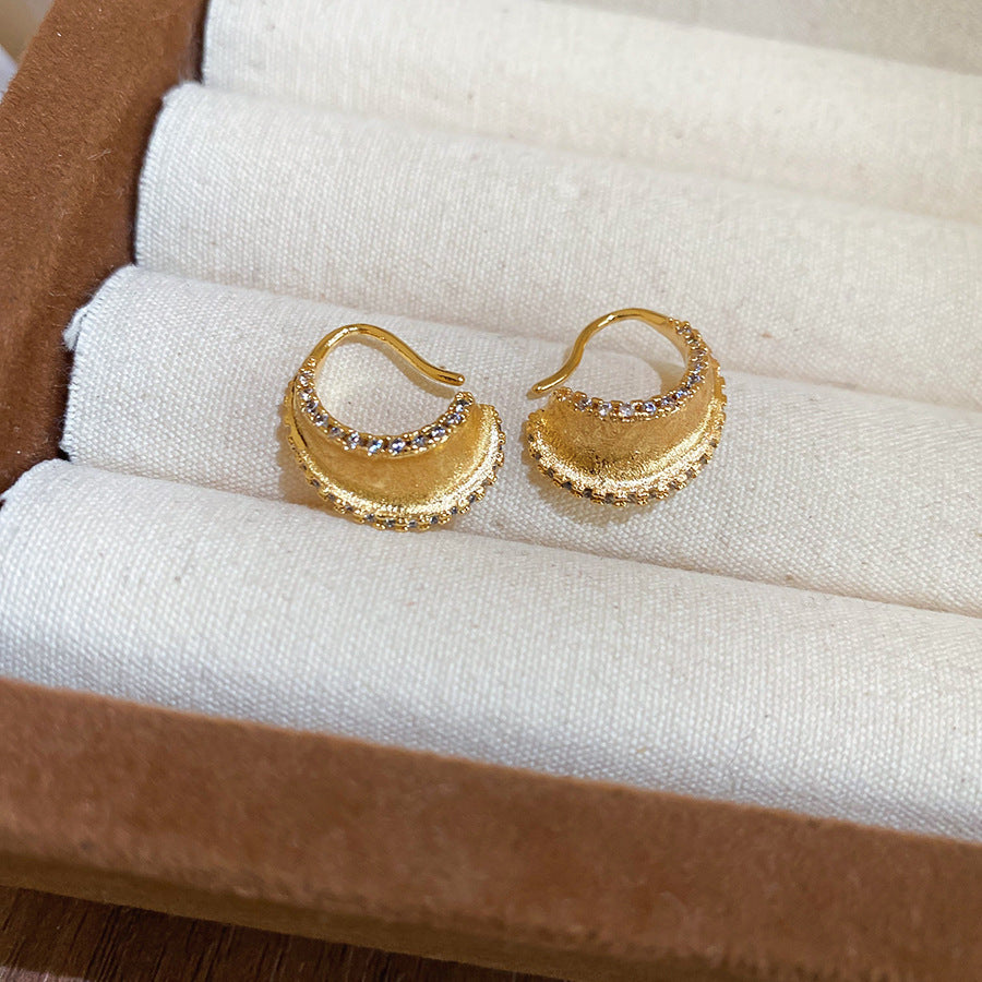 Pendientes de aro con diseño geométrico francés de cobre con incrustaciones de circonita para mujer, pendientes minimalistas a la moda