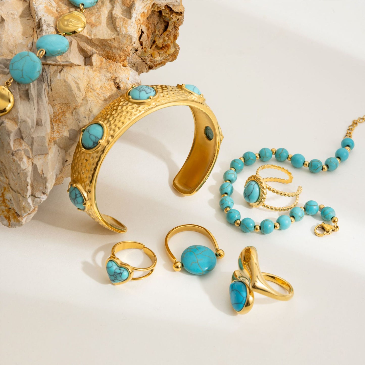 Parure di Bracciale e Anello Geometrici da Donna in Acciaio Inossidabile Placcato, dal Fascino Minimalista e di Lusso