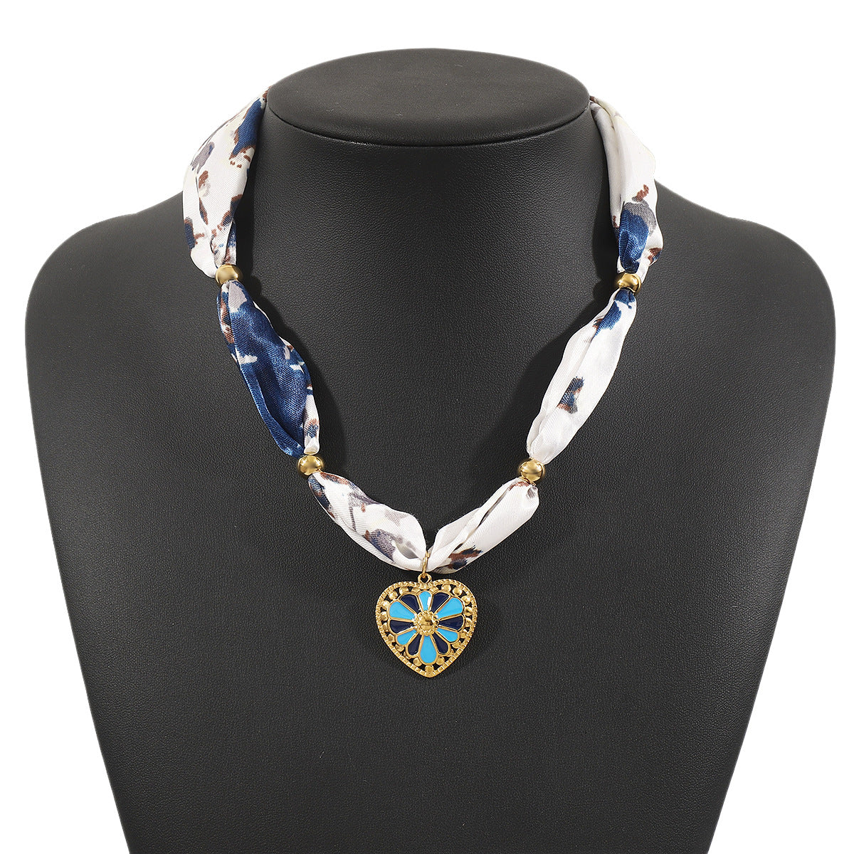 Fashionable Heart-Shaped Enamel Stainless Steel Pendant Necklace with Silk Ribbon for Women