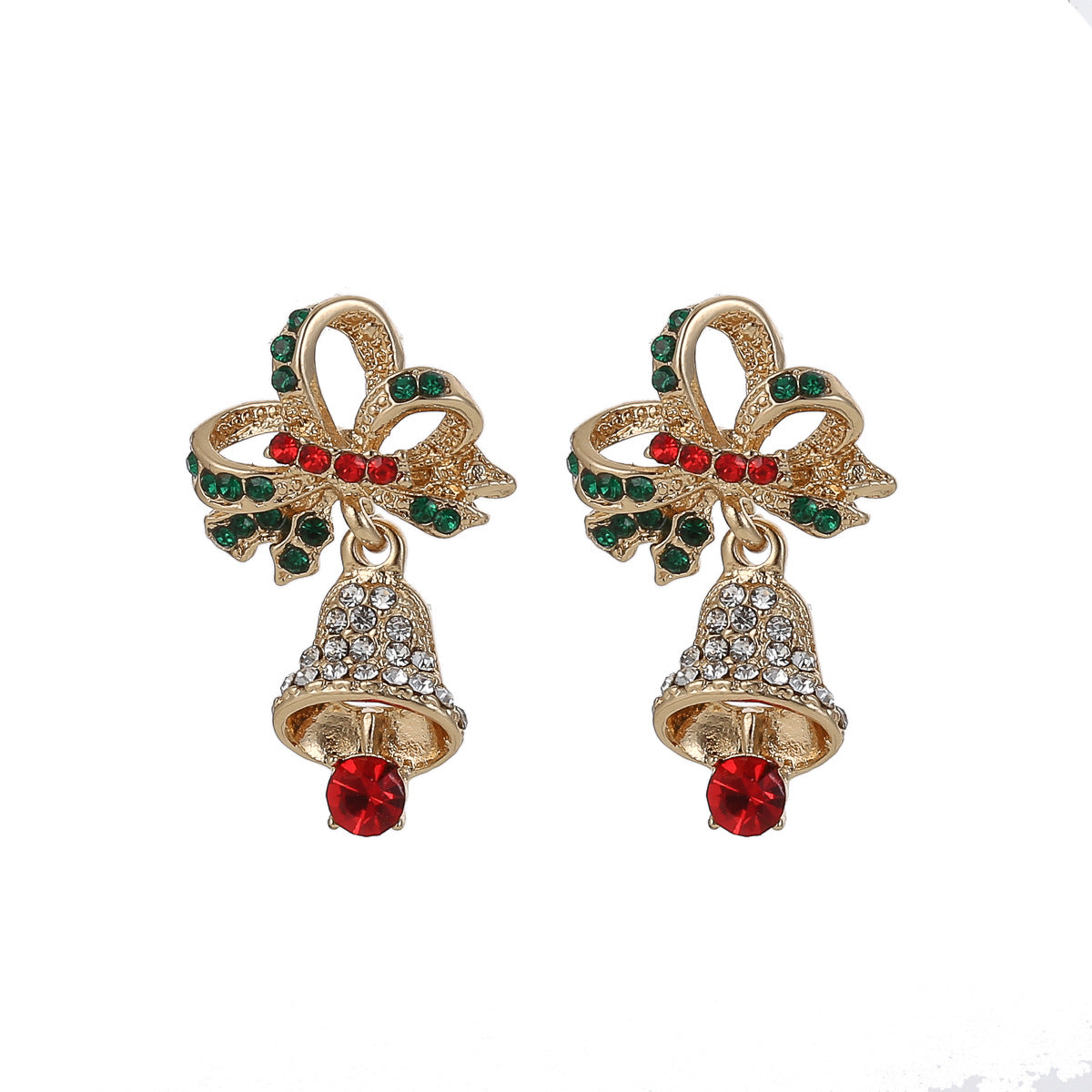 Pendientes de cobre con forma geométrica estilo OL a la moda con acabado chapado para mujer, tema de campana navideña
