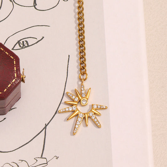 Minimalist Star-Shaped Stainless Steel Plated 18K Gold Pendant Necklace with Tassel Detail