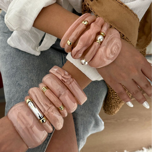Conjunto de pulseras de tubo curvo de acrílico geométrico de aceite de goteo vintage