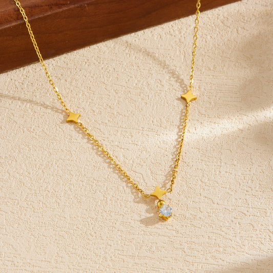 Sweet Elegant Star Rhinestone Inlay Gold Plated Stainless Steel Necklace for Women