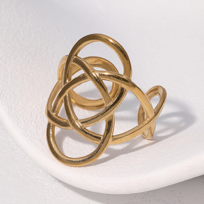 Anello aperto da donna minimalista geometrico irregolare in acciaio inossidabile placcato oro 18 carati
