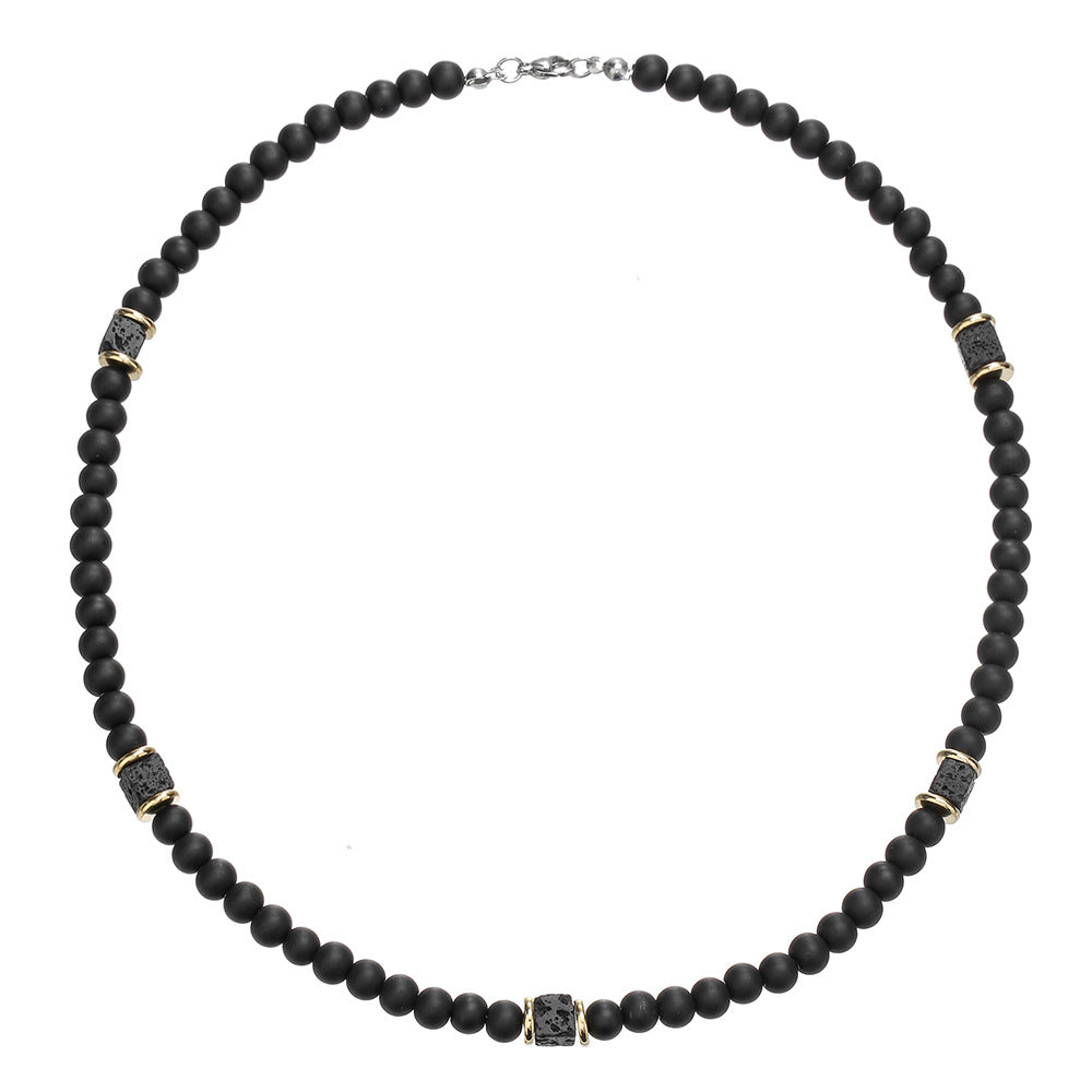 Hip-hop Minimalist Geometric Round Volcanic Stone Matte Beaded Necklace for Unisex