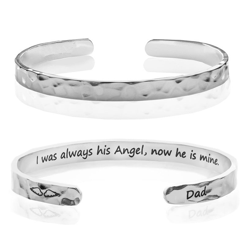 Minimalist Stainless Steel Engraved Open Moon Surface Textured Hammered Bracelet