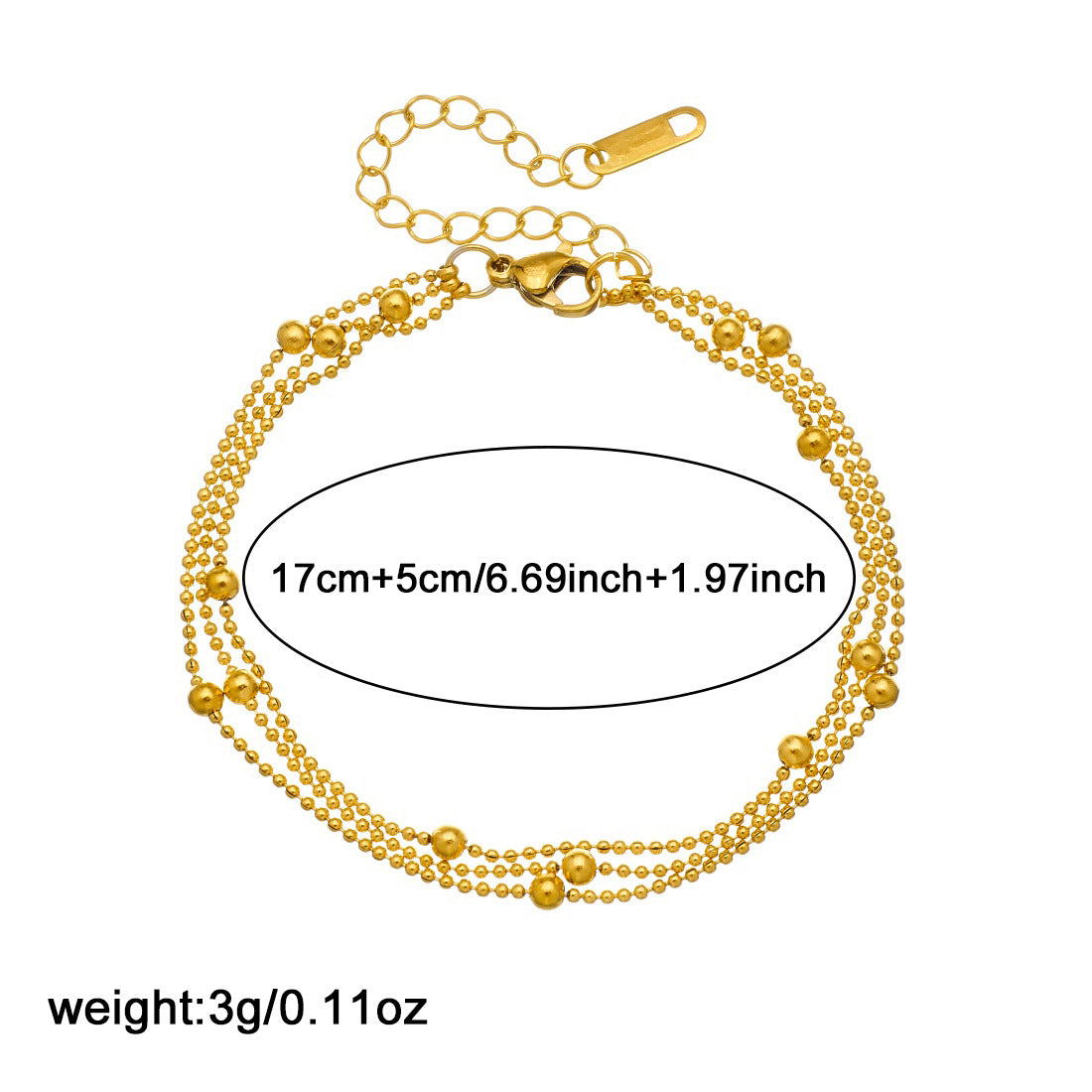 Vintage Gold Plated Round Ball Chain Stainless Steel Bracelet for Women