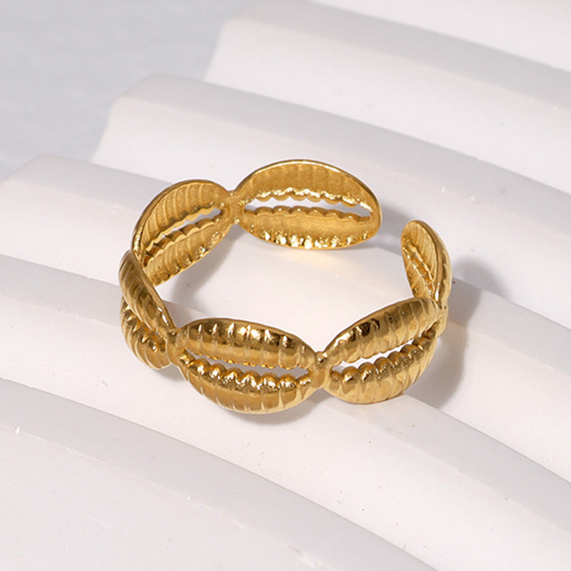 Minimalist Adjustable Titanium Steel Ring with Shell Design for Women Electroplated Stainless Steel Band